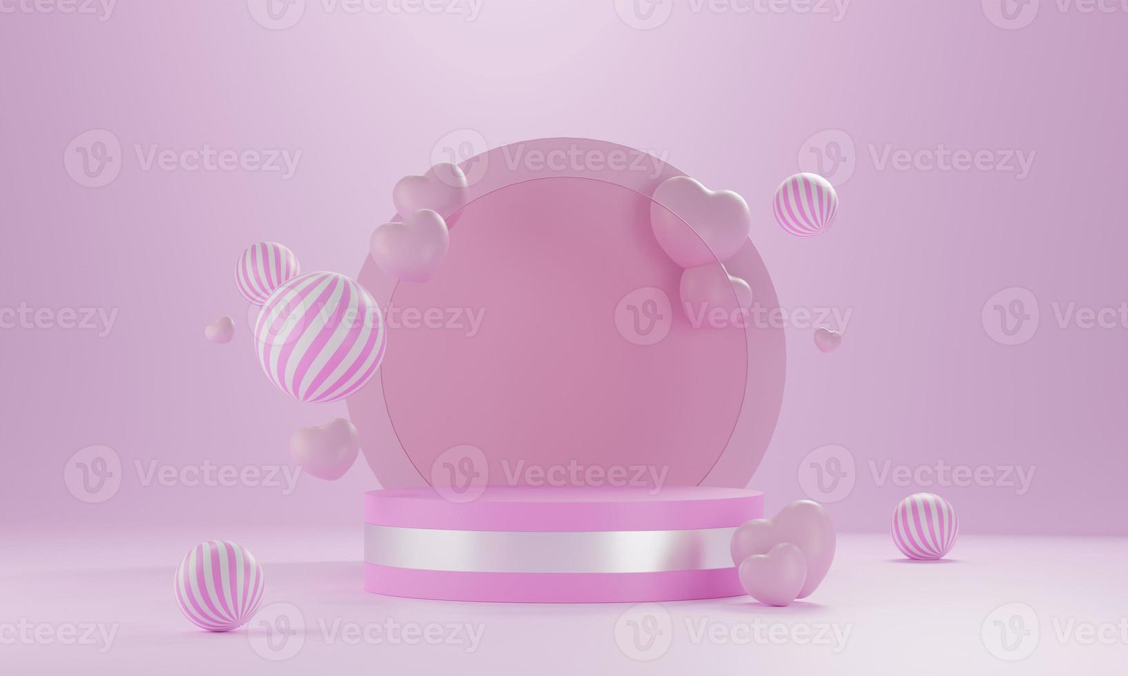 heart shape 3d rendering empty space cylinder pink podium valentine's day photo