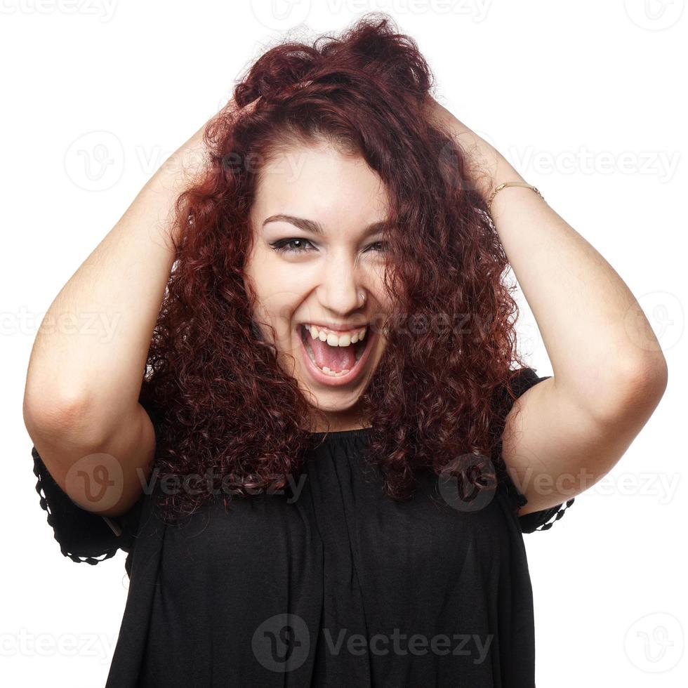 girl letting out scream of joy photo
