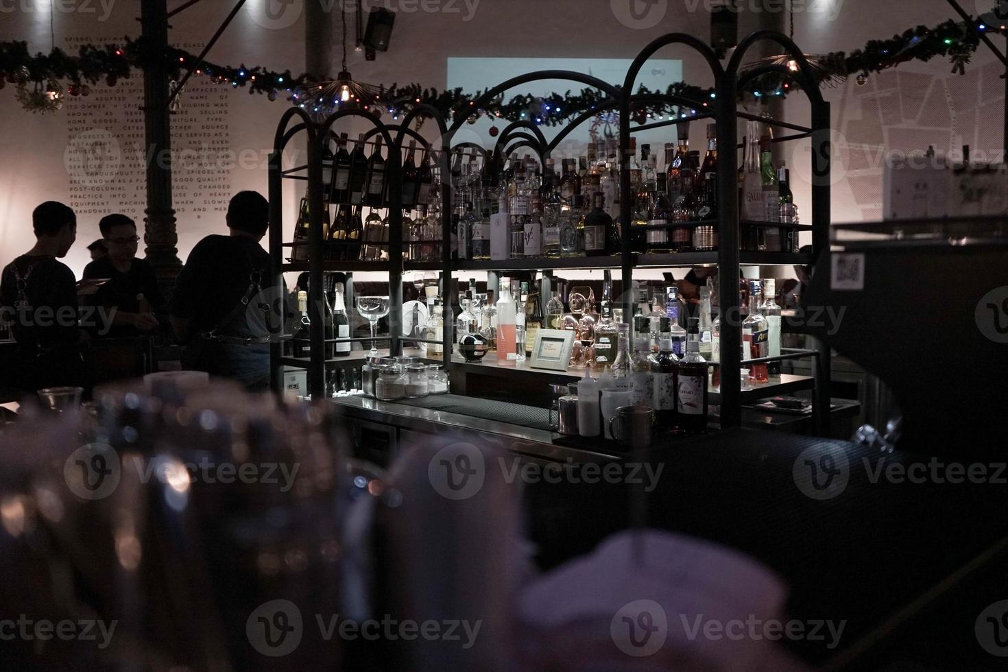 beverage display on restaurant beverage rack. photo