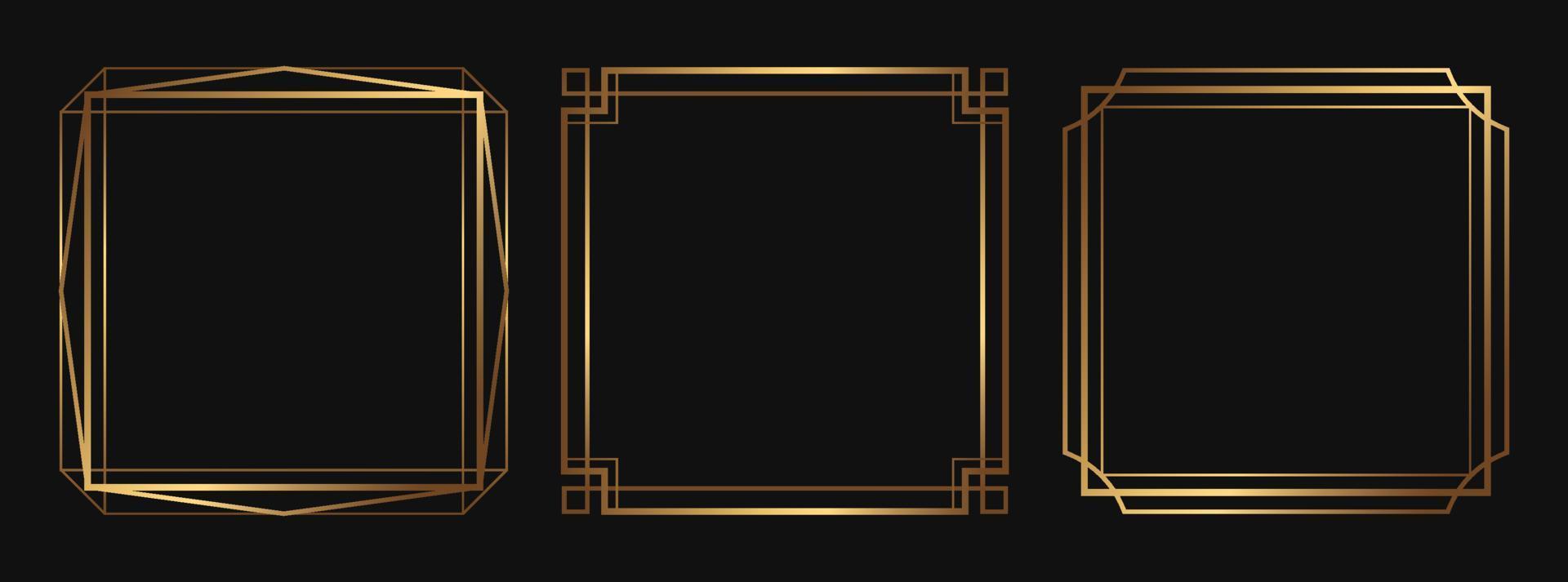 Set of golden decorative frames. Isolated Art Deco line art borders with empty space. vector