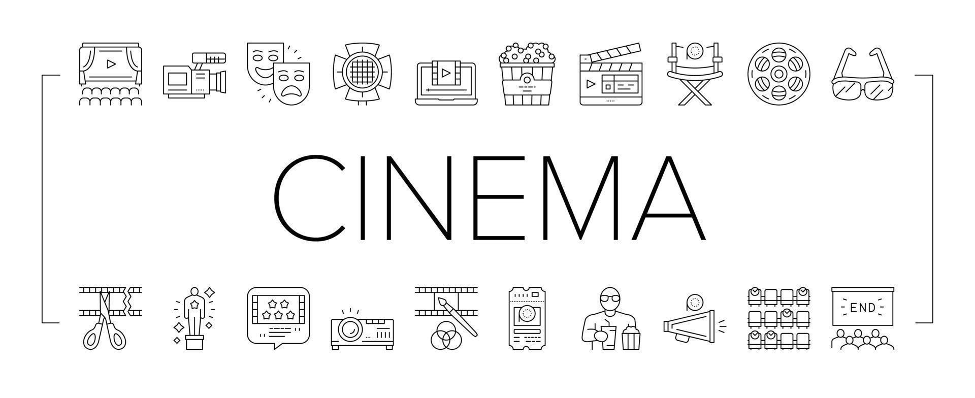 Cinema Watch Movie Entertainment Icons Set Vector