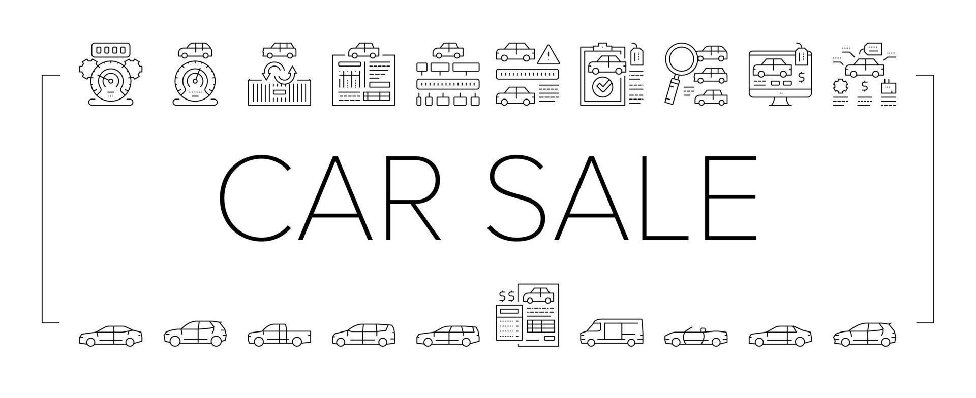 Used Car Sale Automobile Service Icons Set Vector