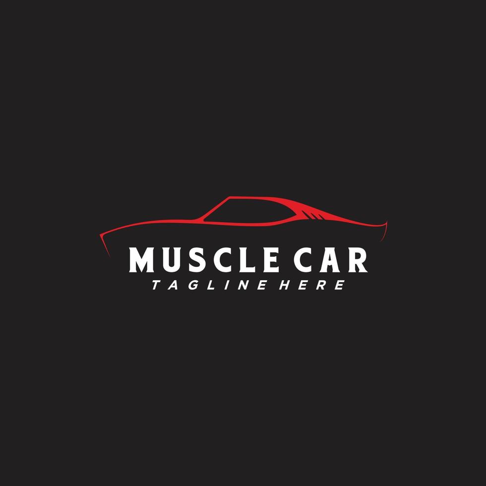 Muscle car logo in simple red line graphic design template vector