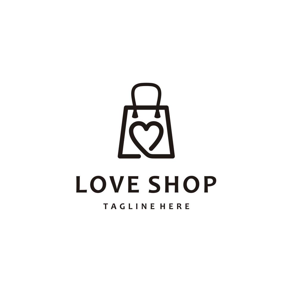 Love shop bag logo design vector icon, bag combined with heart inspiration