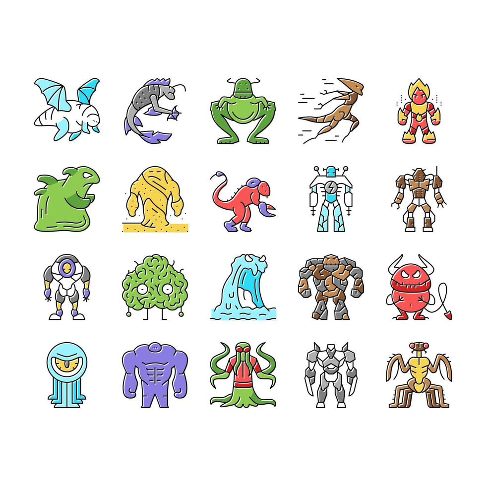 Monster Scary Fantasy Characters Icons Set Vector