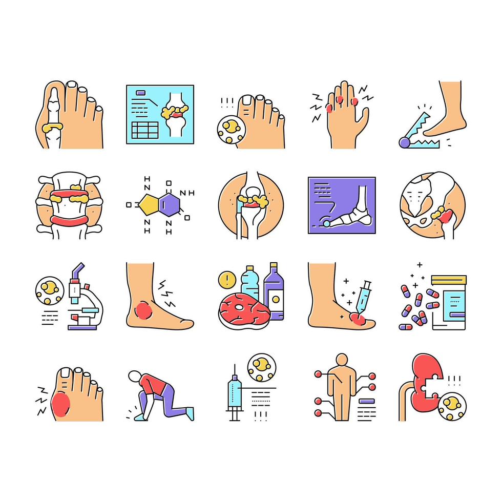 Gout Health Disease Collection Icons Set Vector