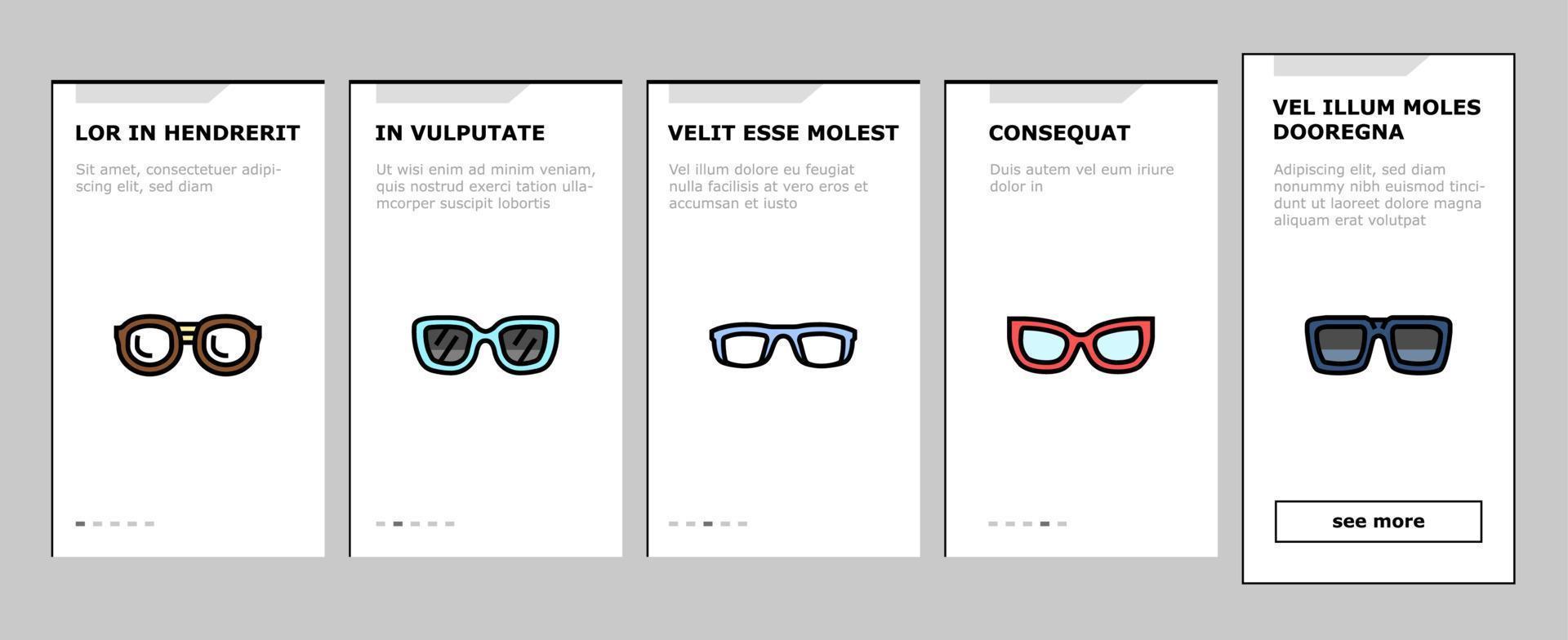 glasses optical style frame onboarding icons set vector