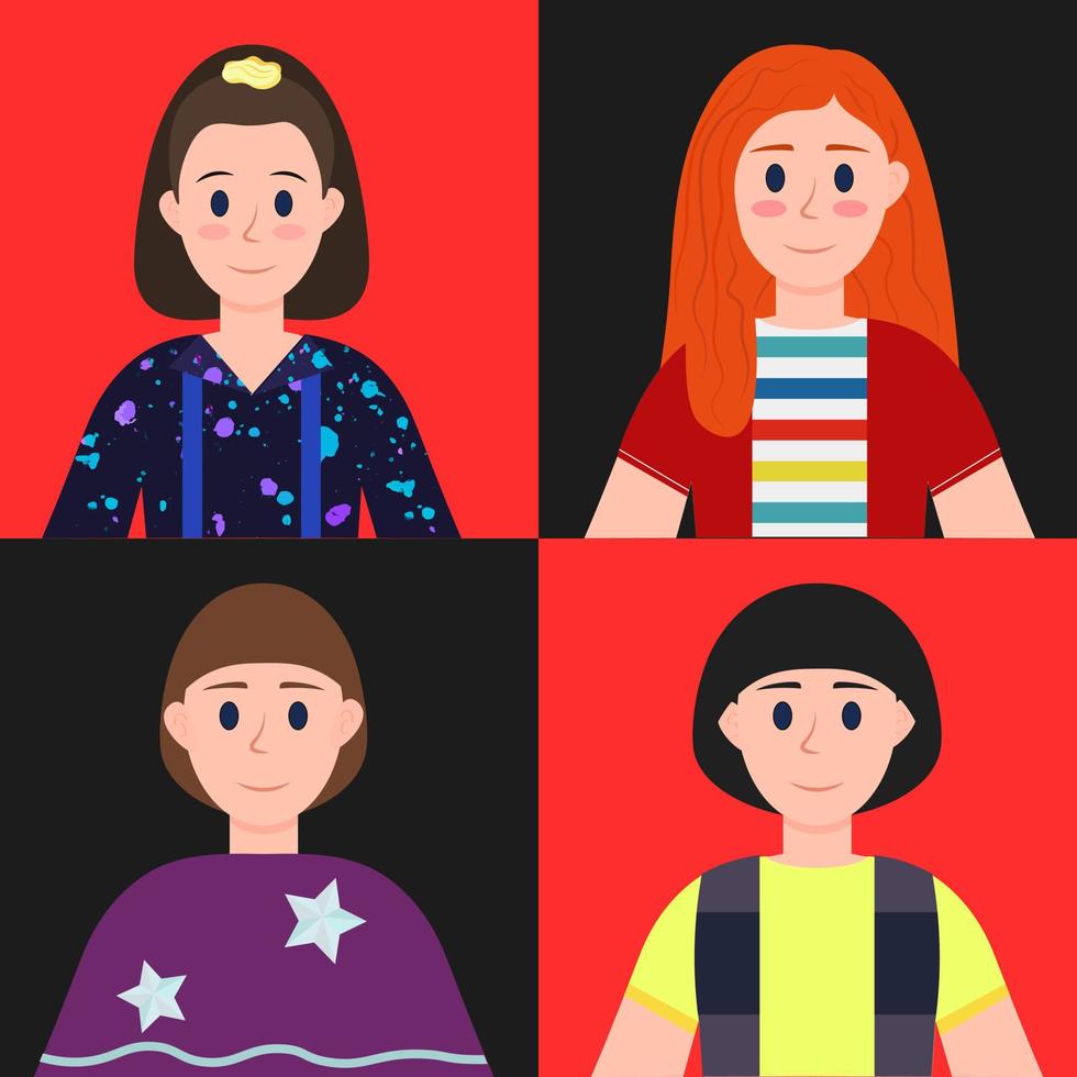 ilustración de personas, adolescentes, niñas, niños. avatares. vector
