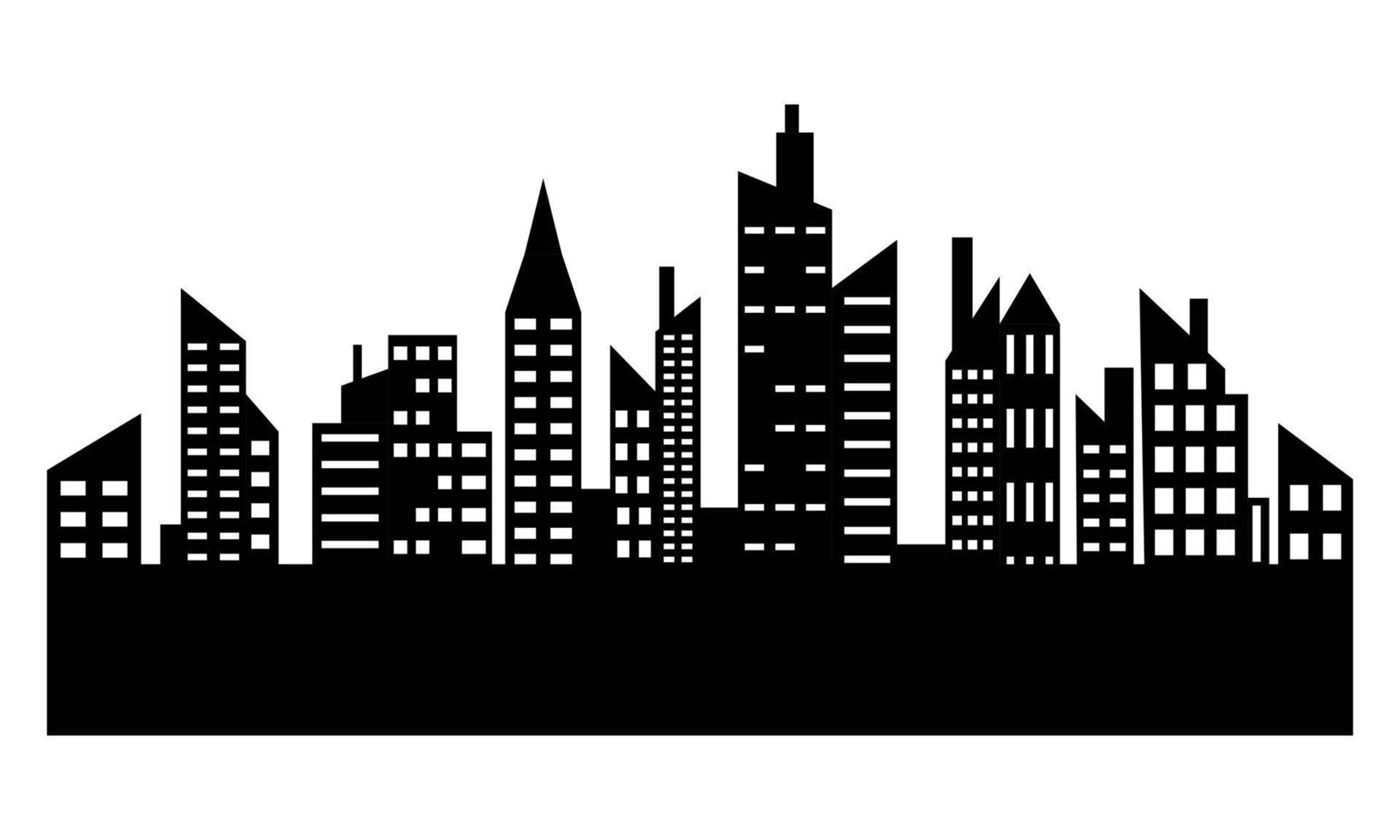 Silhouette of houses with windows in the city. Vector illustration.