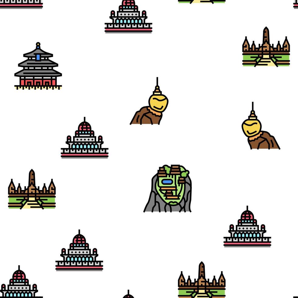 Asia Building And Land Scape vector seamless pattern