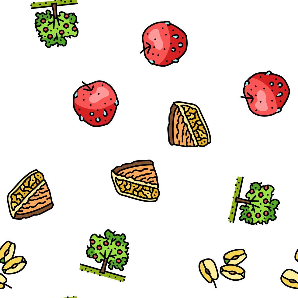 apple fruit red green leaf fresh vector seamless pattern