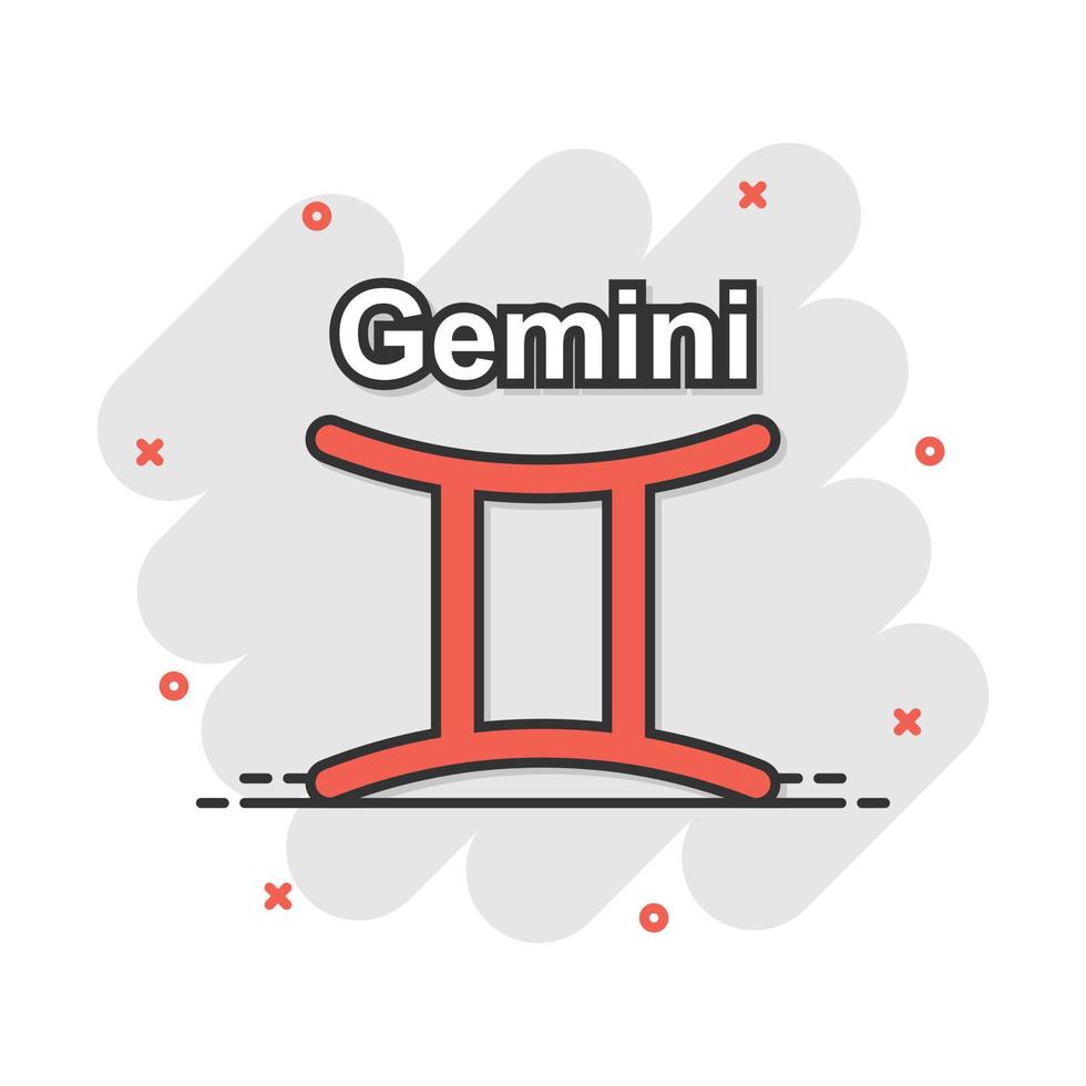 icono del zodiaco de Géminis de dibujos animados vectoriales en estilo cómico. pictograma de ilustración de signo de astrología. concepto de efecto de salpicadura de negocio de horóscopo de géminis. vector