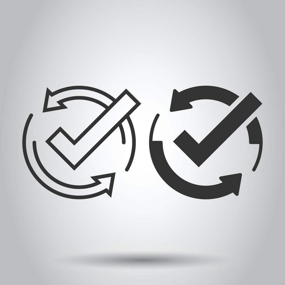 Check mark sign icon in flat style. Confirm button vector illustration on white isolated background. Accepted business concept.