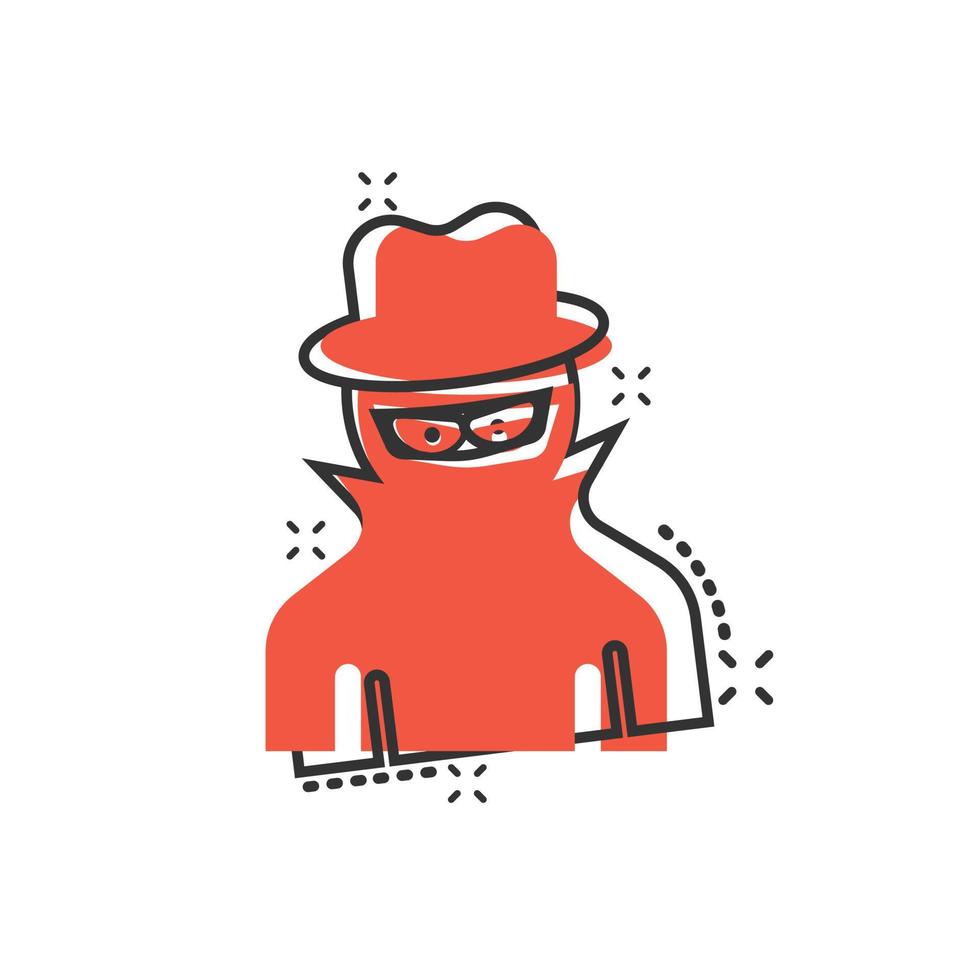 Fraud hacker icon in comic style. Spy cartoon vector illustration on isolated background. Cyber defend splash effect business concept.