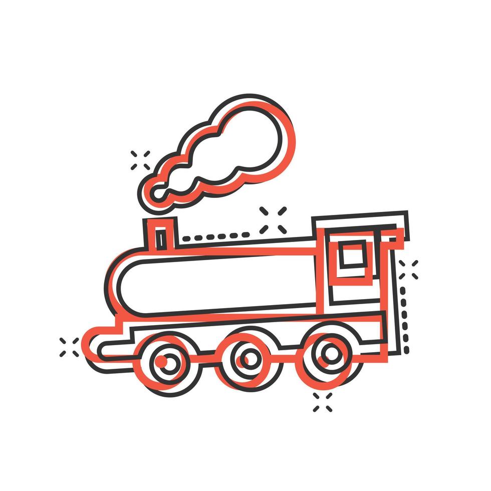 Metro icon in comic style. Train subway cartoon vector illustration on white isolated background. Railroad cargo splash effect business concept.