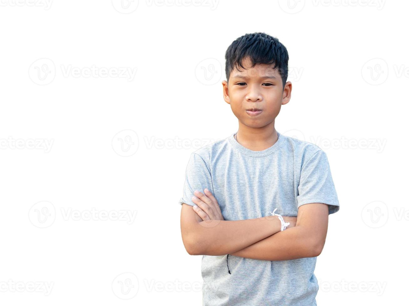 Portrait of smiling boy isolated on white background photo