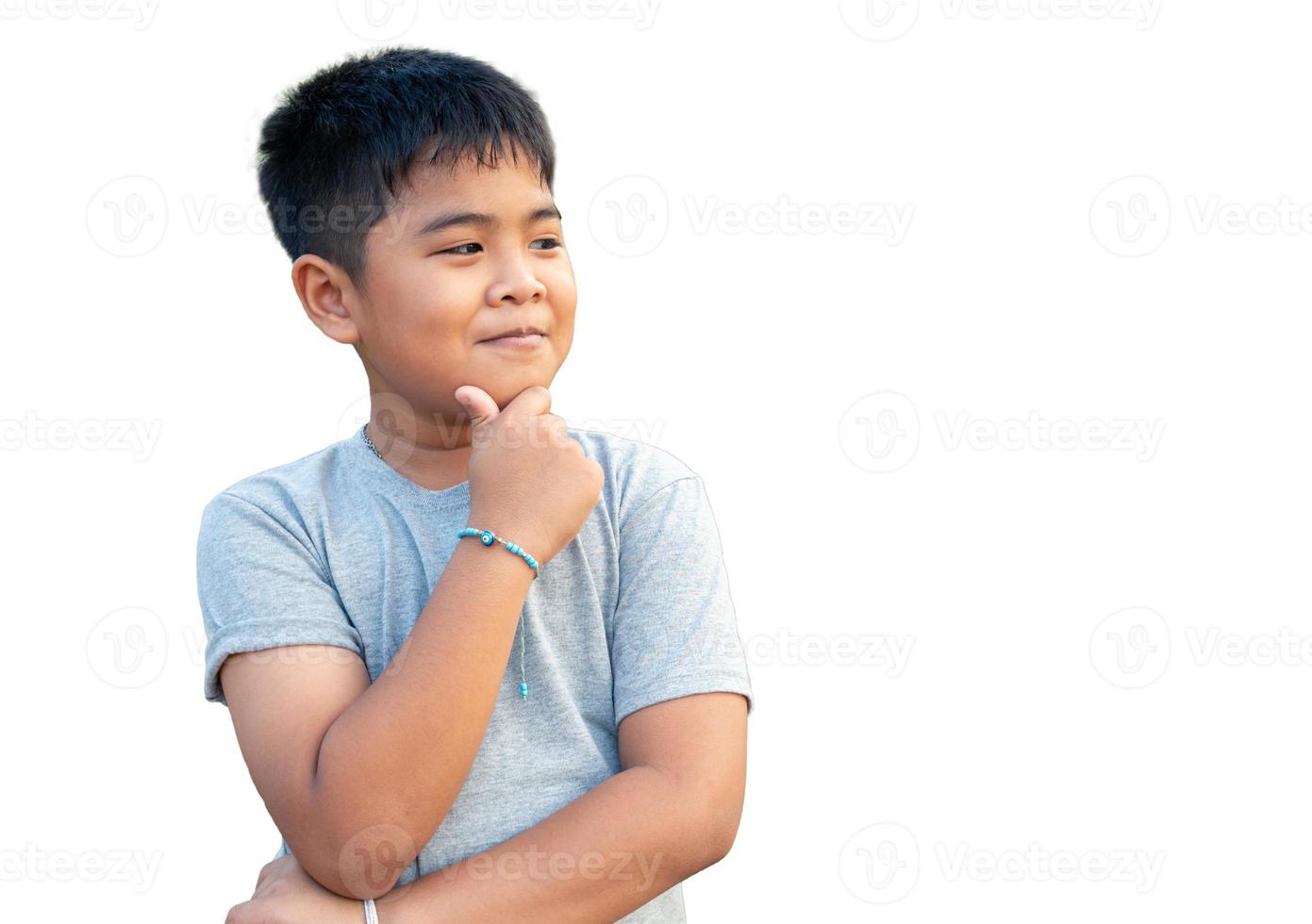 Portrait of smiling boy isolated on white background photo