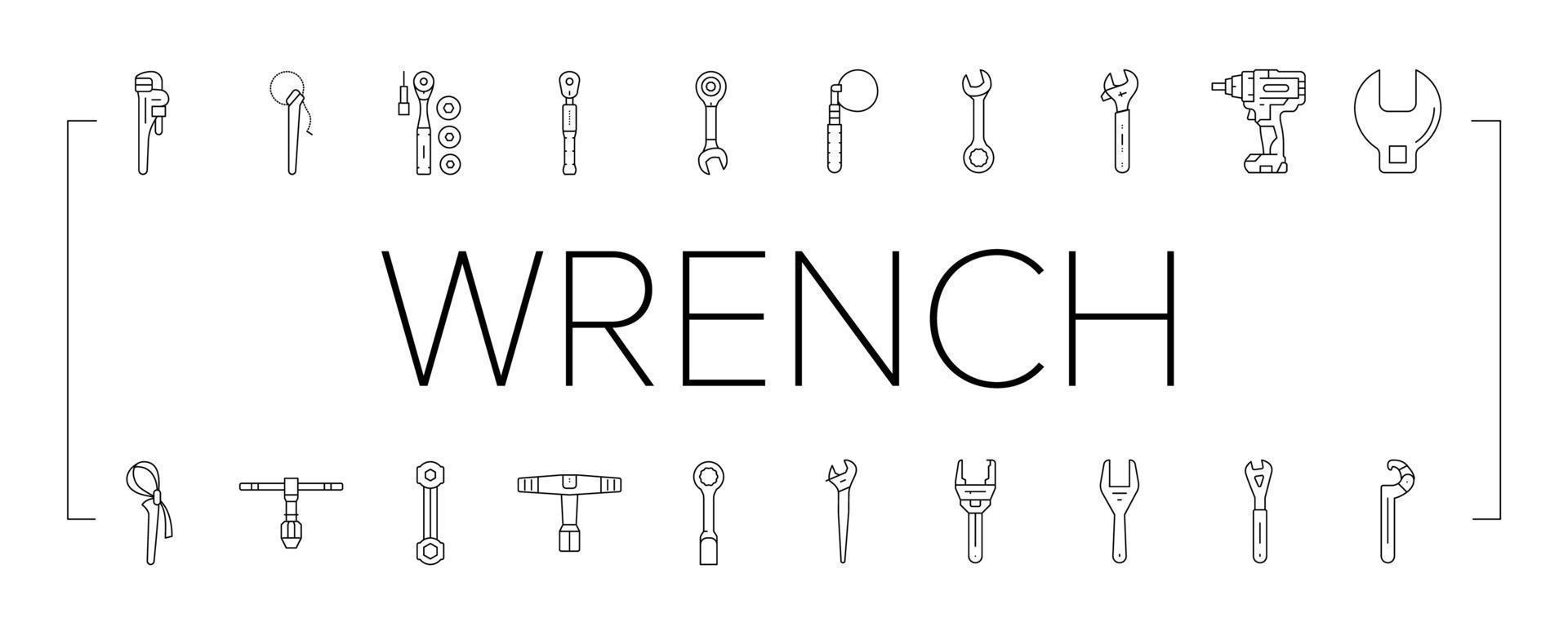 wrench tool spanner repair icons set vector