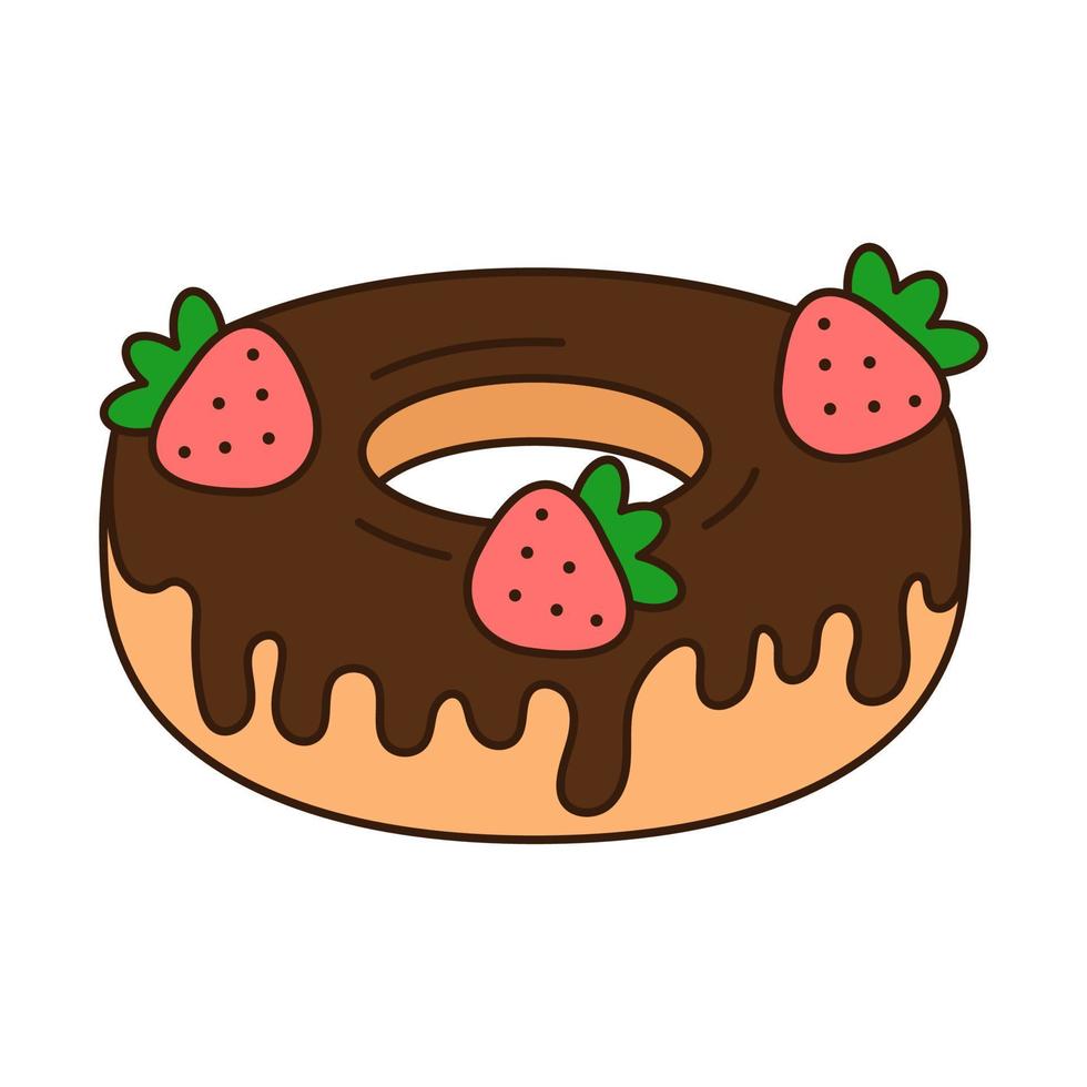 Donut with strawberries doodle icon. vector