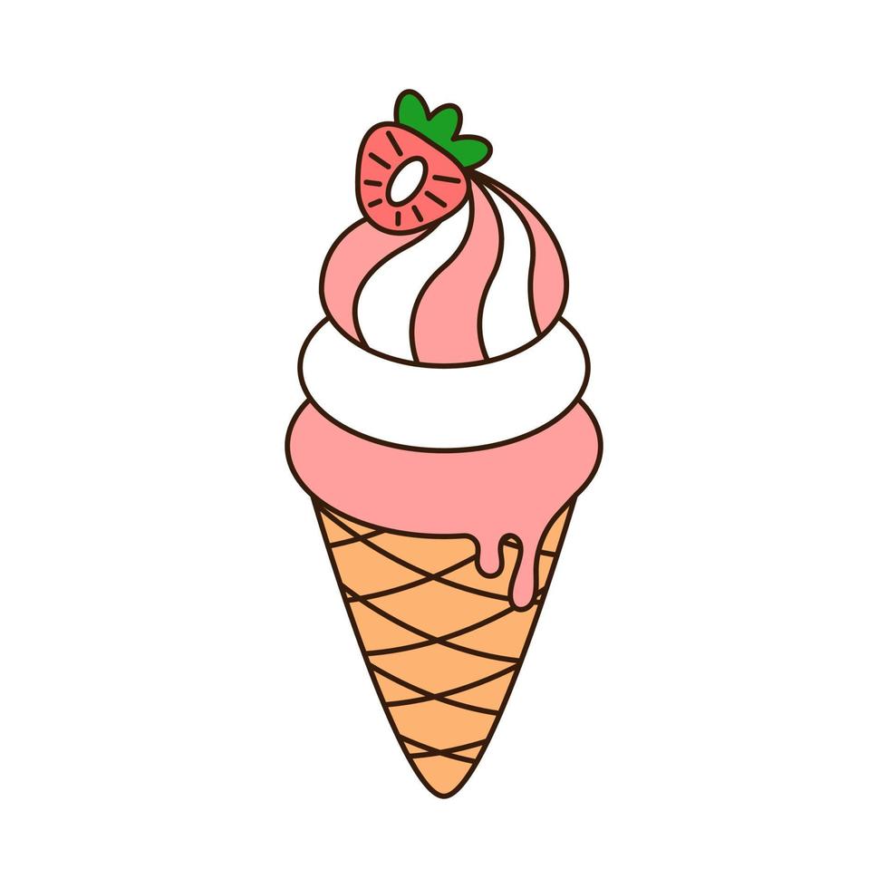 Strawberry ice cream doodle icon. vector