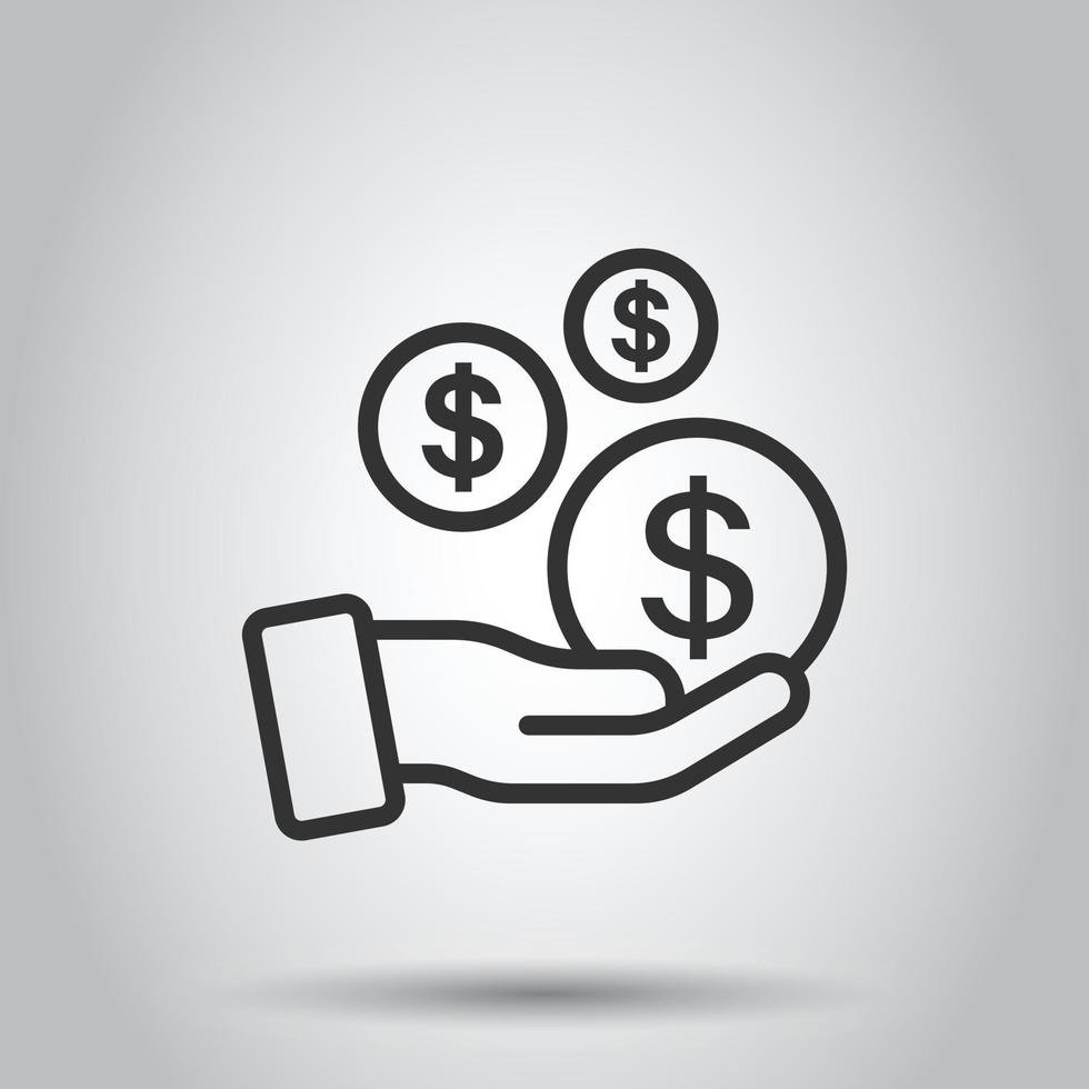 Remuneration icon in flat style. Money in hand vector illustration on white isolated background. Coin  payroll business concept.