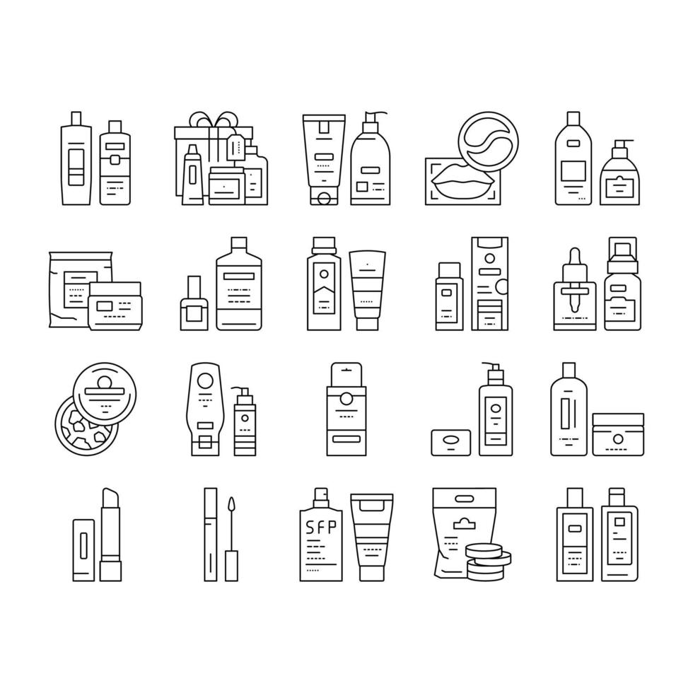 paquete de cosméticos iconos de productos de belleza establecer vector