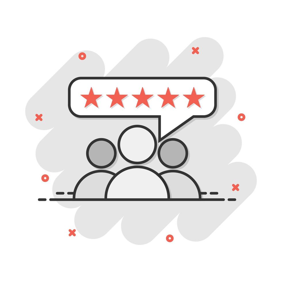 Vector cartoon customer reviews, user feedback icon in comic style. Rating sign illustration pictogram. Stars rating business splash effect concept.