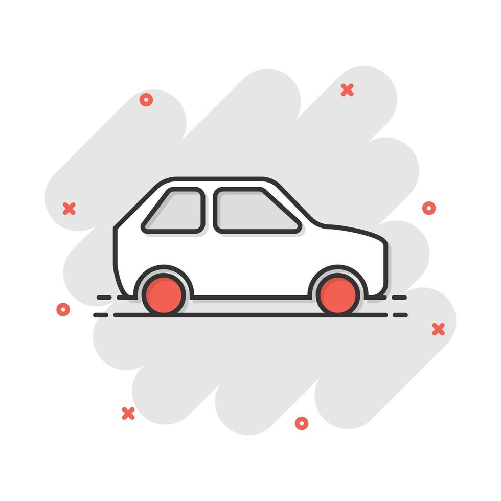 Car icon in comic style. Automobile car vector cartoon illustration pictogram. Auto business concept splash effect.