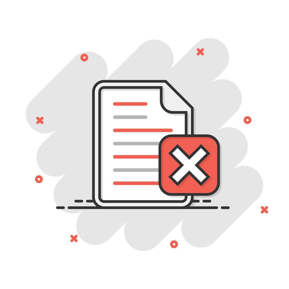 Document error icon in comic style. Broken report cartoon vector illustration on white isolated background. Damaged splash effect business concept.