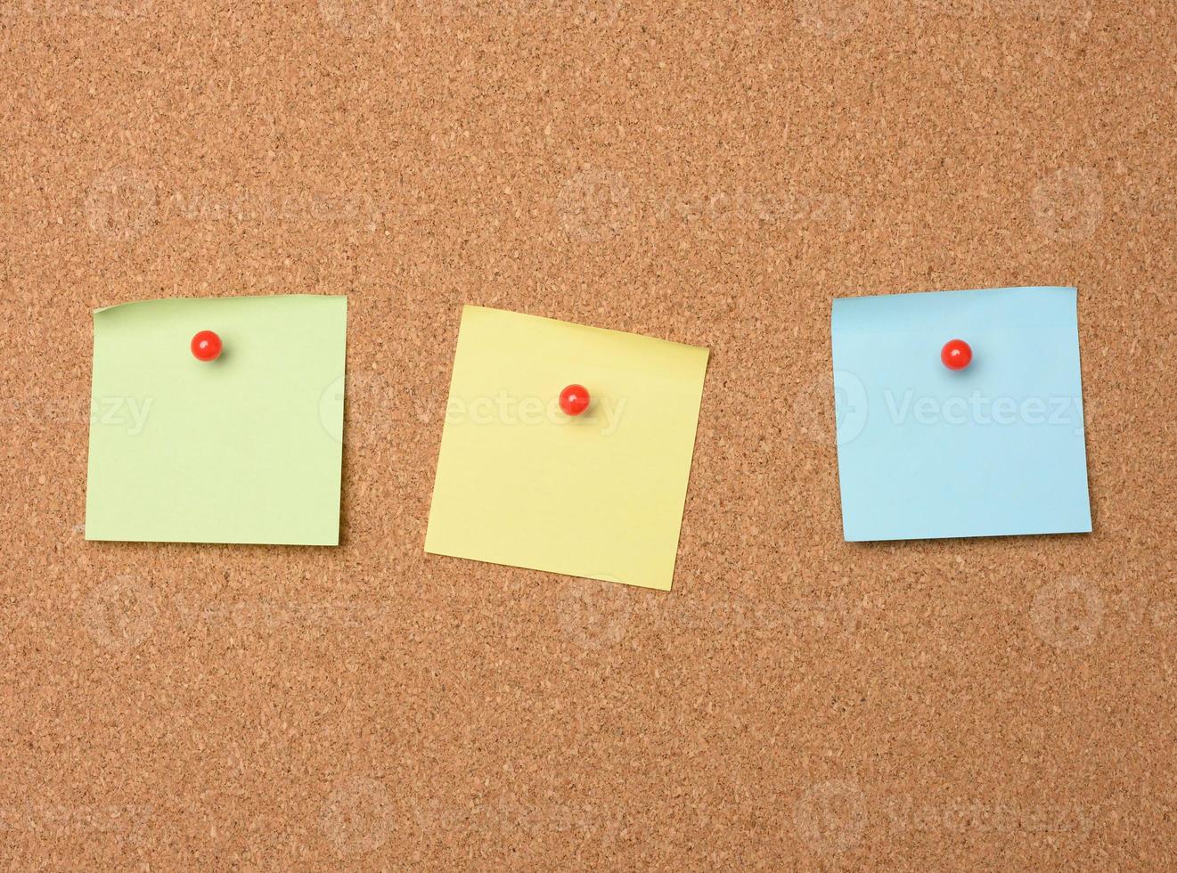 square blank pieces of paper pinned on a cork board photo