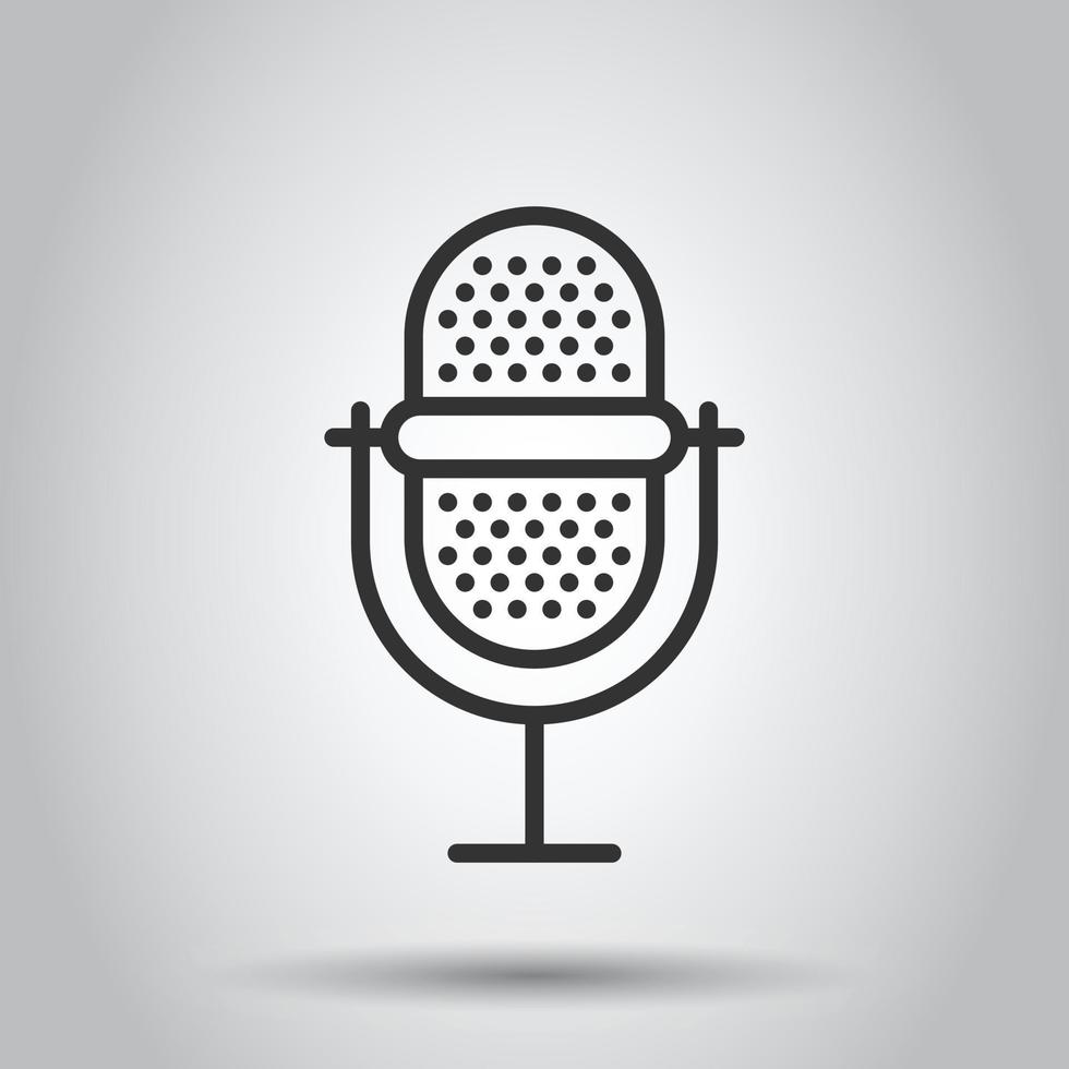 Microphone icon in flat style. Studio mike vector illustration on white isolated background. Audio record business concept.