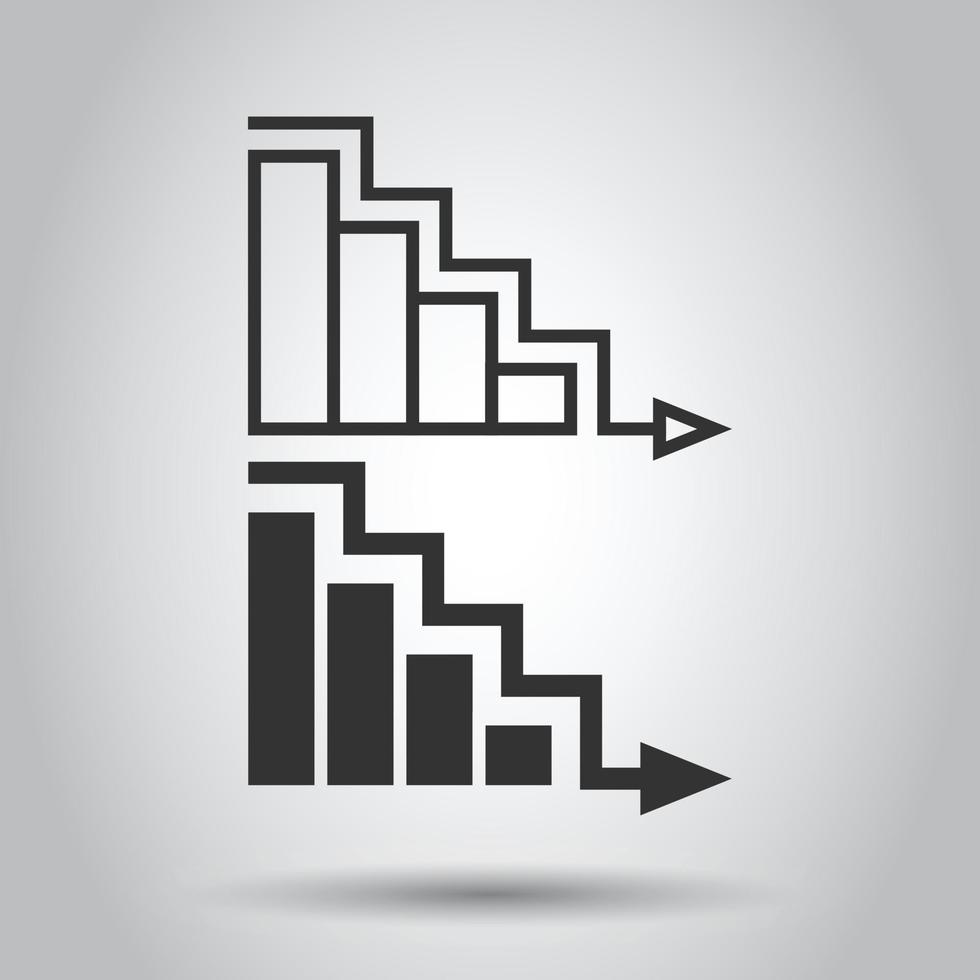 Market trend icon in flat style. Decline arrow with magnifier vector illustration on white isolated background. Decrease business concept.
