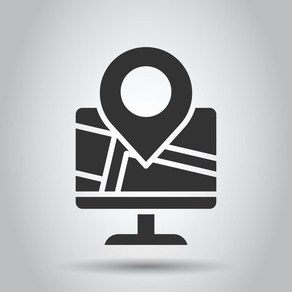icono de navegación de computadora en estilo plano. monitor pin gps