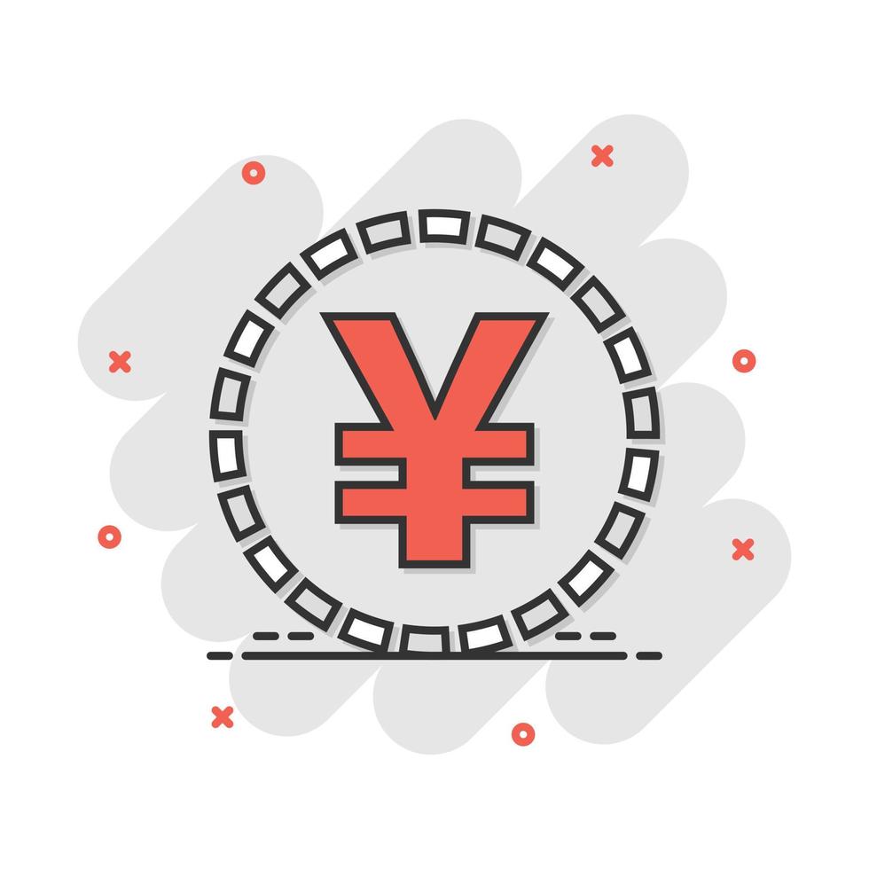 Vector cartoon yen, yuan money currency icon in comic style. Yen coin concept illustration pictogram. Asia money business splash effect concept.