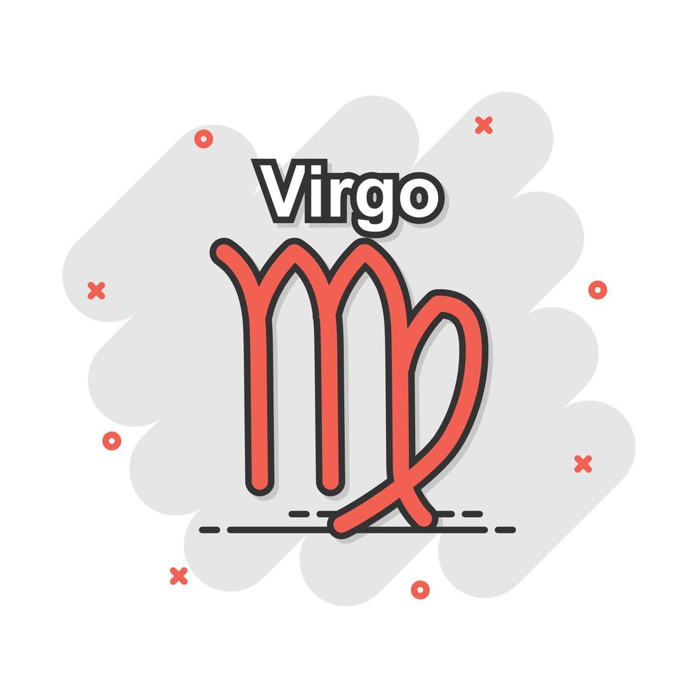 caricatura vectorial virgo icono del zodiaco en estilo cómico. pictograma de ilustración de signo de astrología. concepto de efecto de salpicadura de negocio del horóscopo virgo. vector