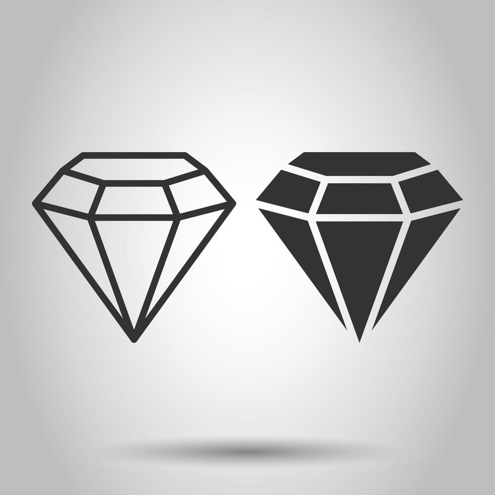 Diamond gem icon in flat style. Gemstone vector illustration on white isolated background. Jewelry brilliant business concept.