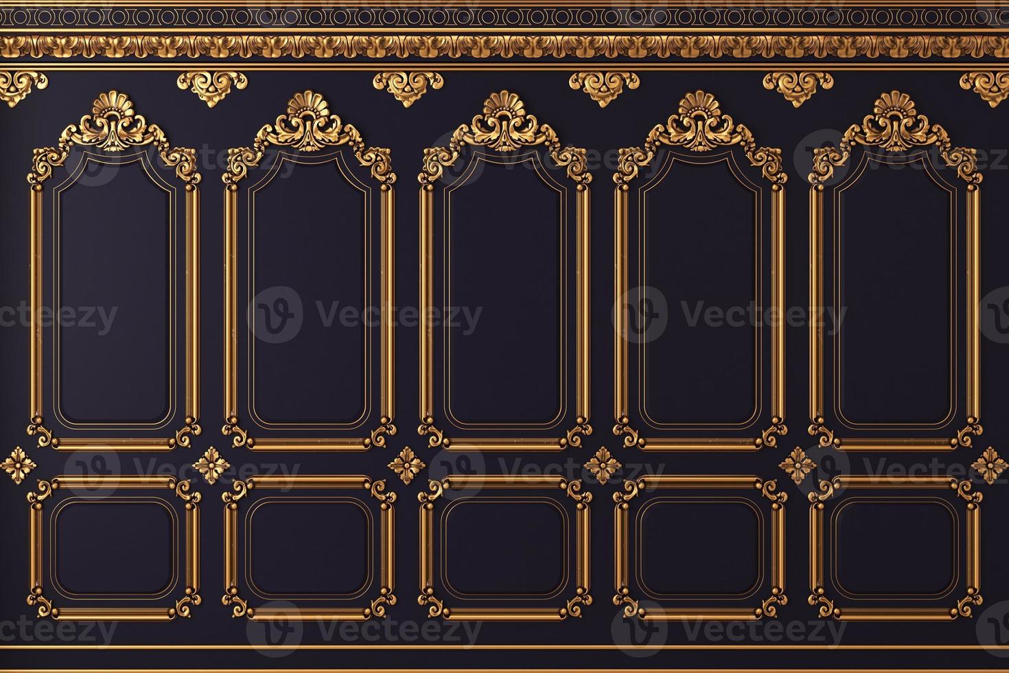 Classic wall of white and gold wood panels photo