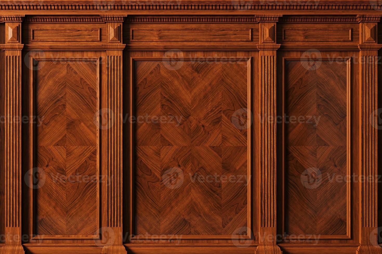 Classic wall with vintage mahogany wood panels photo