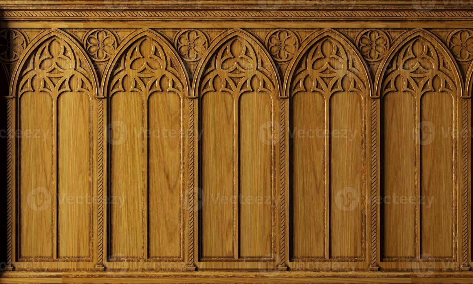 Classic cabinet or castle wall made of gothic wood paneling 19581012