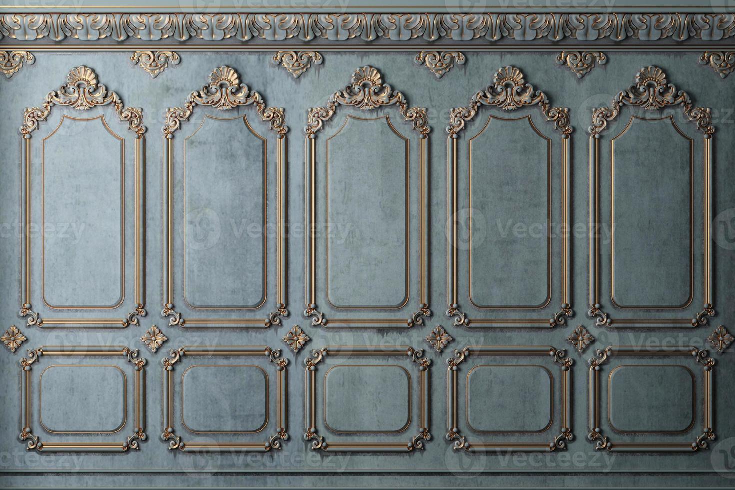 Classic wall of old gold stucco panels blue paint photo