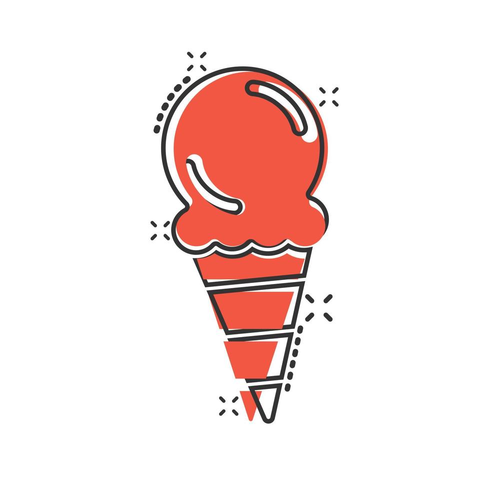 icono de helado en estilo cómico. ilustración de vector de dibujos animados de sundae sobre fondo blanco aislado. concepto de negocio de efecto de salpicadura de postre de sorbete.