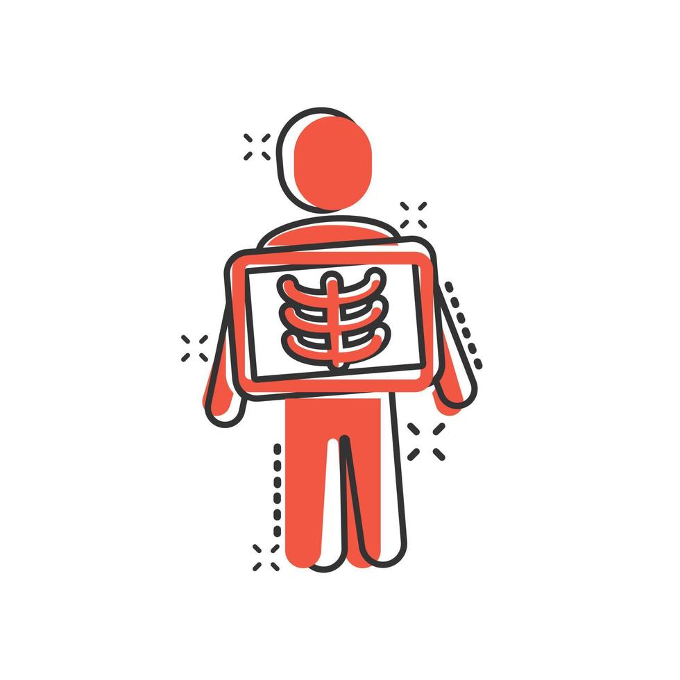 icono de rayos X en estilo cómico. ilustración vectorial de dibujos animados de radiología sobre fondo blanco aislado. concepto de negocio de efecto de salpicadura de exploración médica. vector