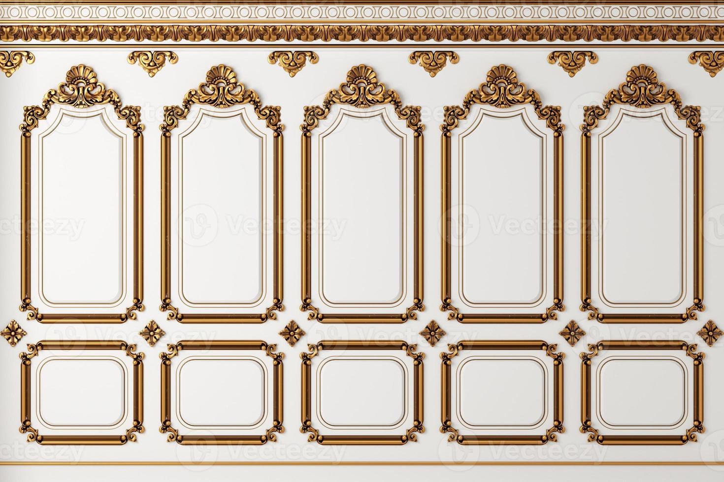 Classic wall of white and gold wood panels photo