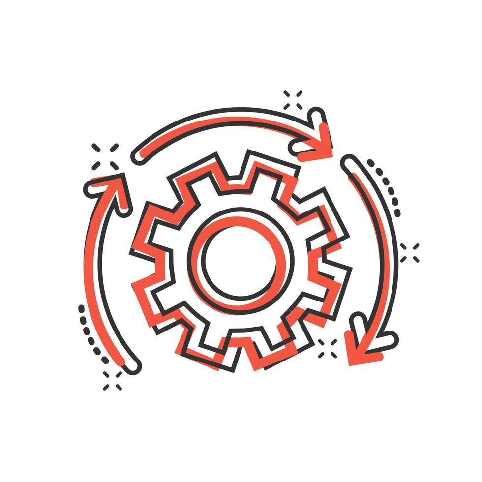 Workflow icon in comic style. Gear effective cartoon vector illustration on white isolated background. Process organization splash effect business concept.
