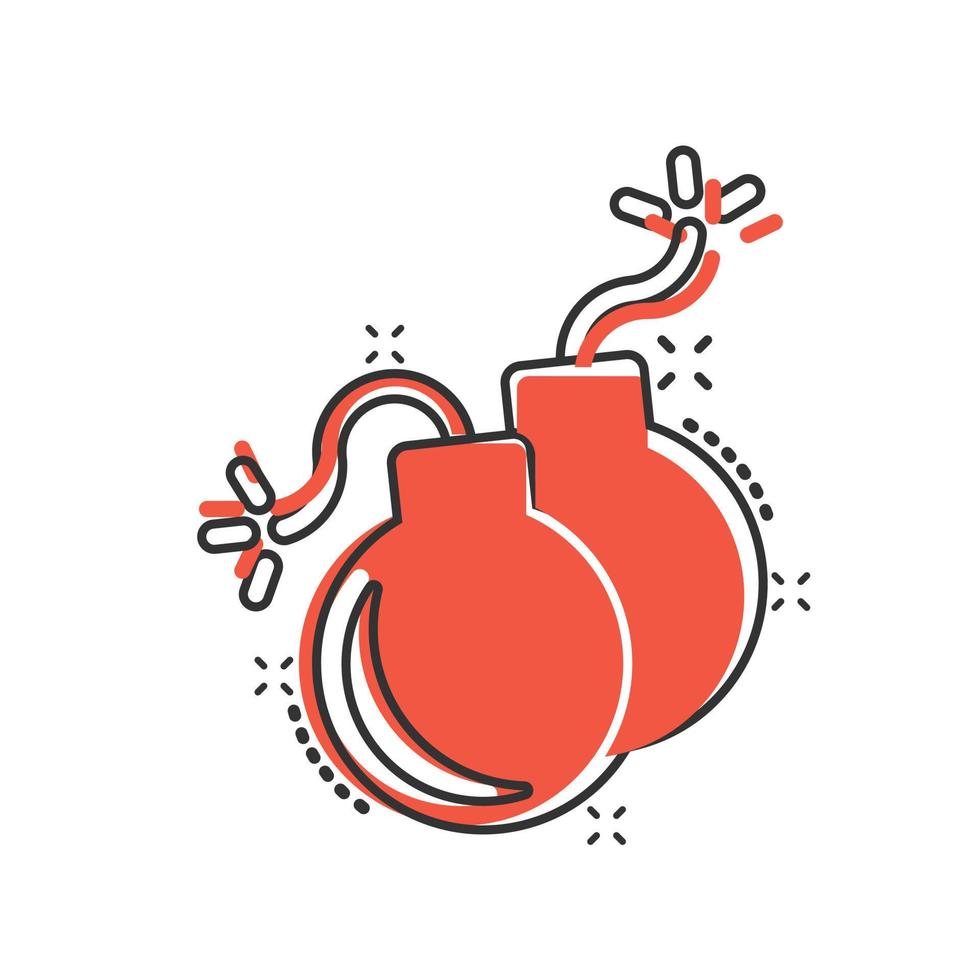 Bomb icon in comic style. Dynamite cartoon vector illustration on white isolated background. C4 tnt splash effect business concept.