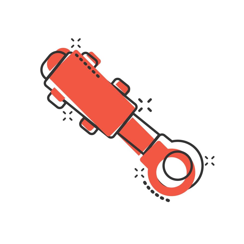 Hydraulic icon in comic style. Cylinder cartoon vector illustration on white isolated background. Equipment splash effect business concept.