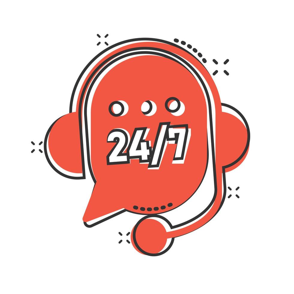 Helpdesk icon in comic style. Headphone cartoon vector illustration on white isolated background. Chat operator 24 7 splash effect business concept.