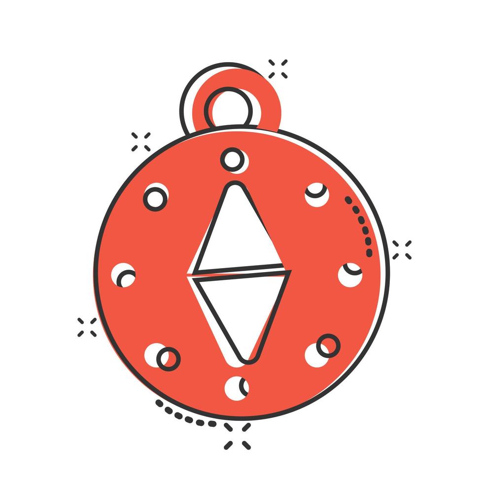 Compass icon in comic style. Navigation equipment cartoon vector illustration on white isolated background. Journey direction splash effect business concept.