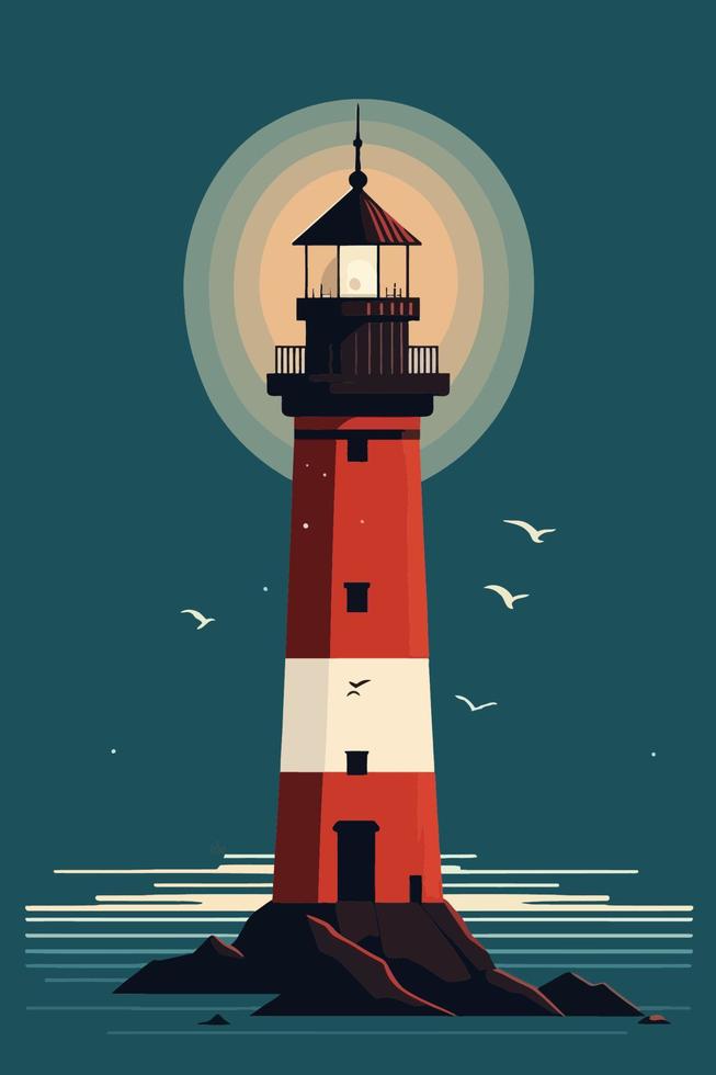 Lighthouse on the sea. Vector illustration in a flat style.