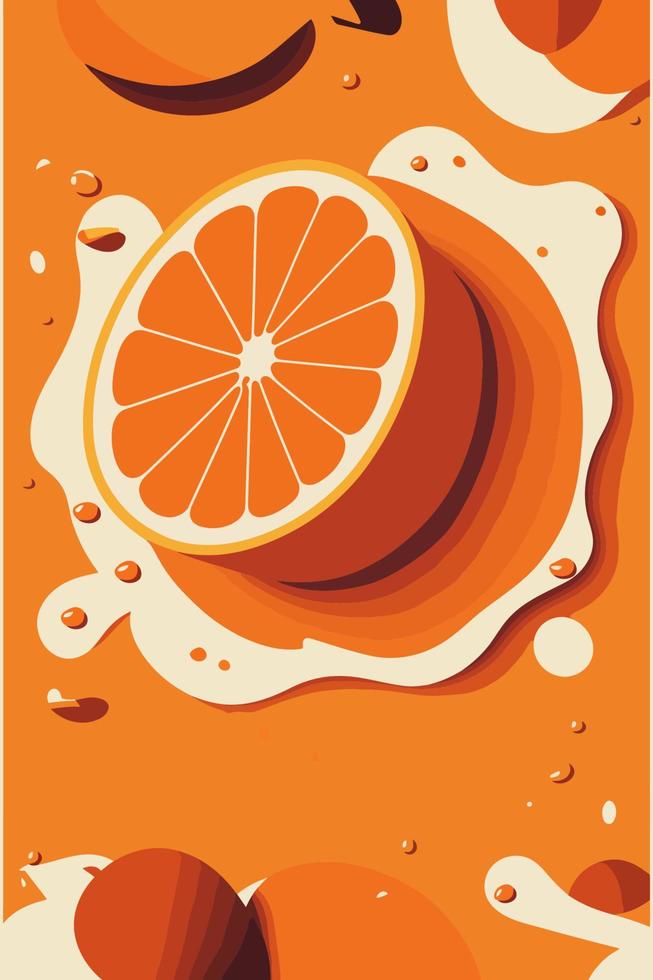 Orange juice with slices of orange on a orange background. Vector illustration